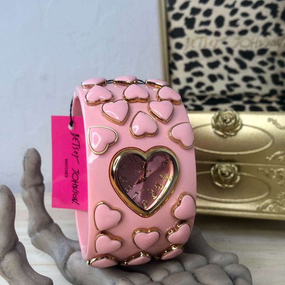 Betsey Johnson Pink & Gold Heart Cuff Bracelet